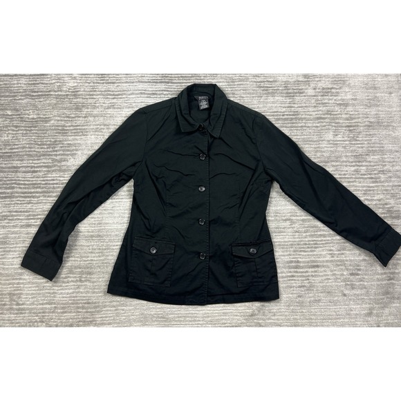 George‎ Shirt Womens 12 Black Long Sleeve Button Up Cotton Blend Casual - Picture 1 of 13